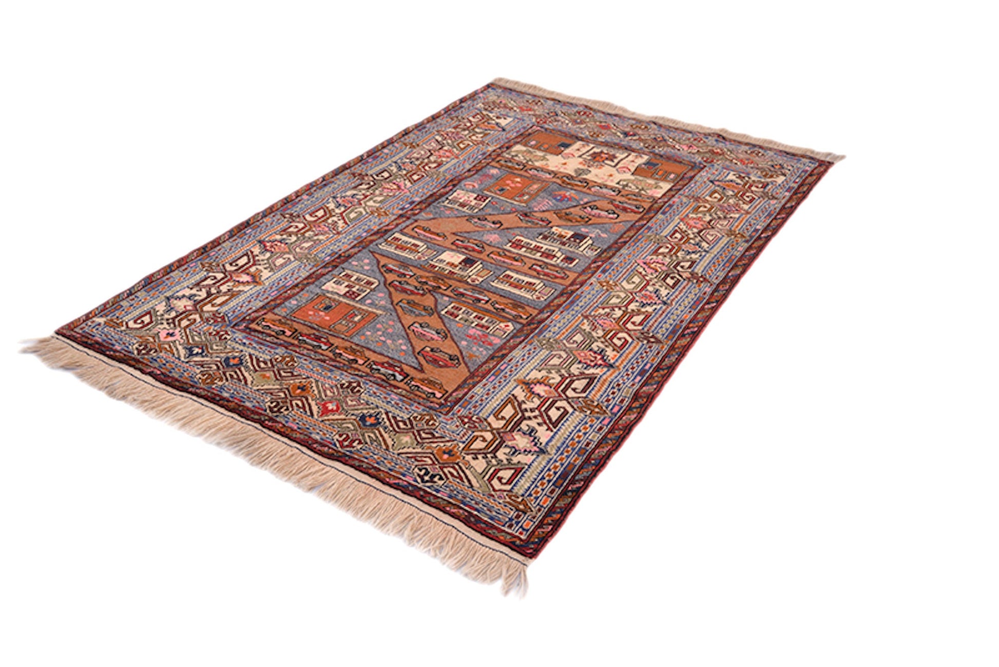 Vintage Oriental 4x6  Rug | Kids Playroom Car Rug | Blue Rug | Antique Persian Rug | Playroom Hand Knotted Rug