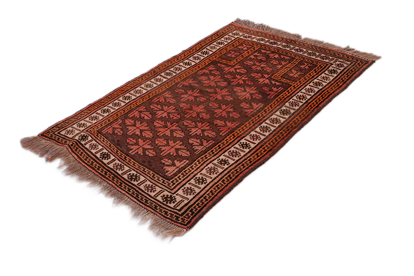 3x4 Small Hand Woven Area Rug | Vintage Coral Orange Brown Wool Rug