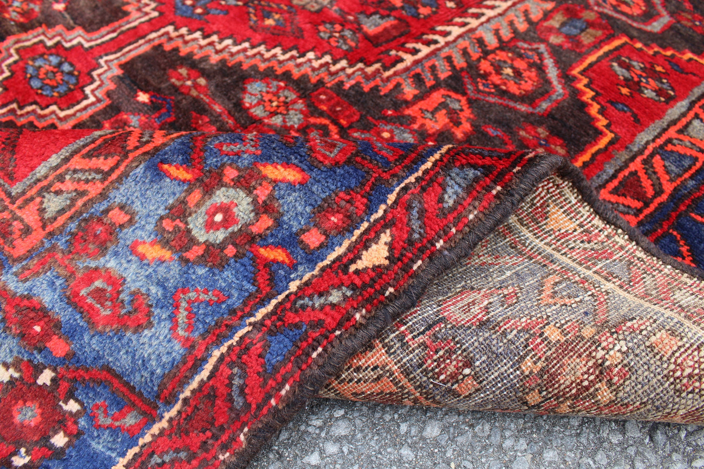 Red Blue 5x7  Vintage Rug | Tribal Oriental Persian Rug | Kazak Bohemian Rug | Handmade Rug | One of a Kind Rug