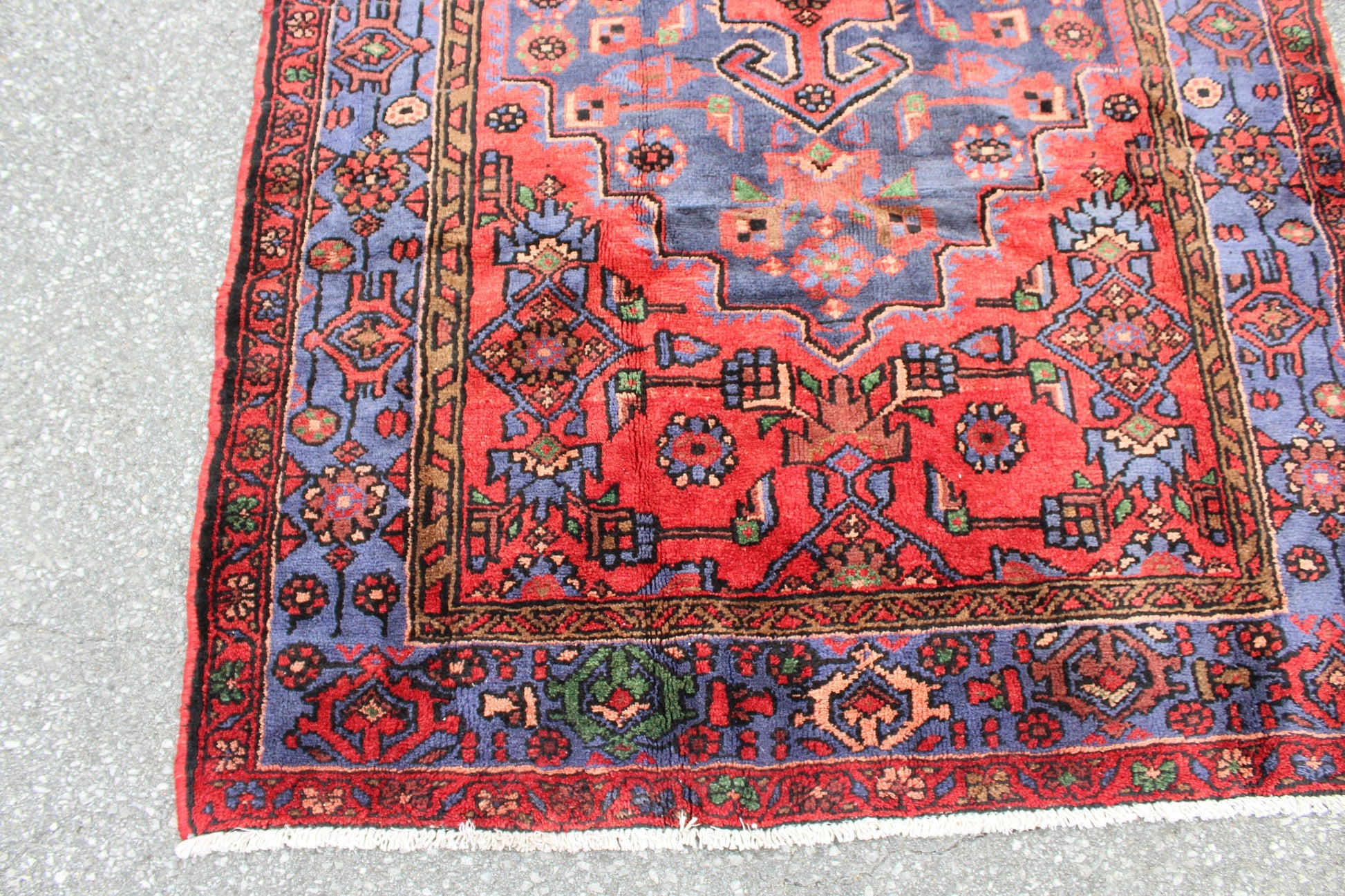 Red Blue 5x8 Vintage One of a Kind Rug