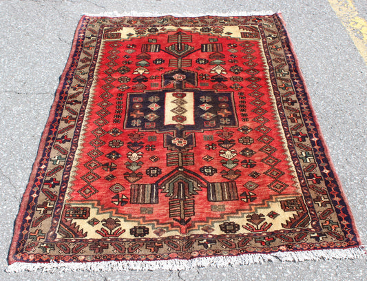 Red Blue 3x5  Vintage Rug | Tribal Oriental Persian Rug | Kazak Bohemian Rug | Handmade Rug