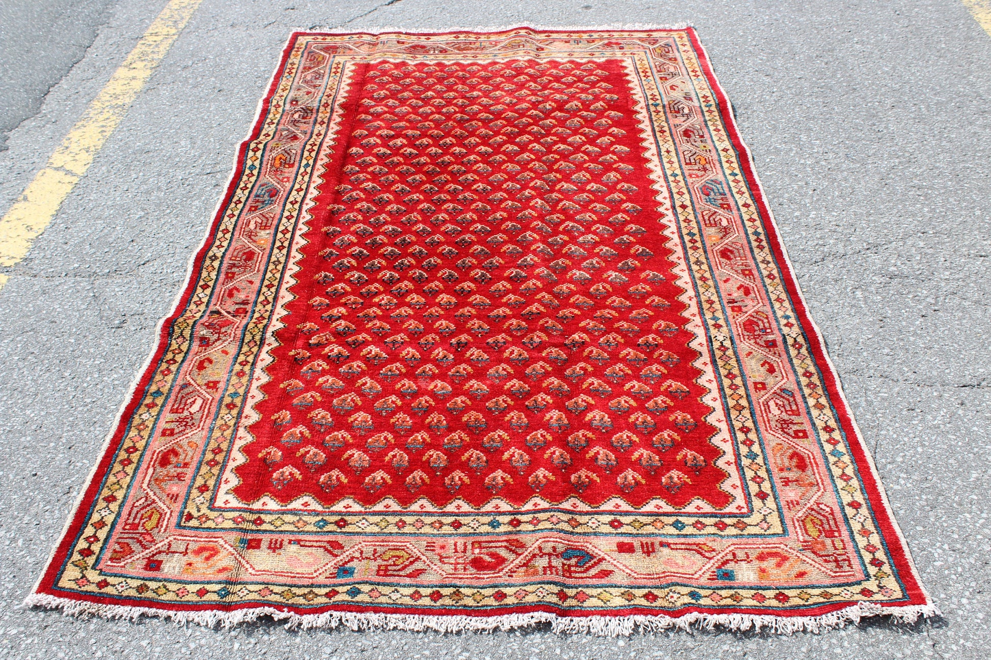 Red Beige Border 4x7 Vintage Tribal Handmade Turkish Persian Rug