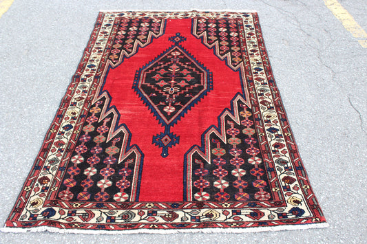 Blue Red 4x7 Vintage Rug | Tribal Oriental Persian Rug | Kazak Bohemian Rug | Handmade Rug6