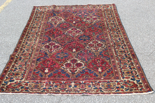 Red Blue 3x7 Vintage Rug | Tribal Oriental Persian Rug | Kazak Bohemian Rug | Handmade Rug