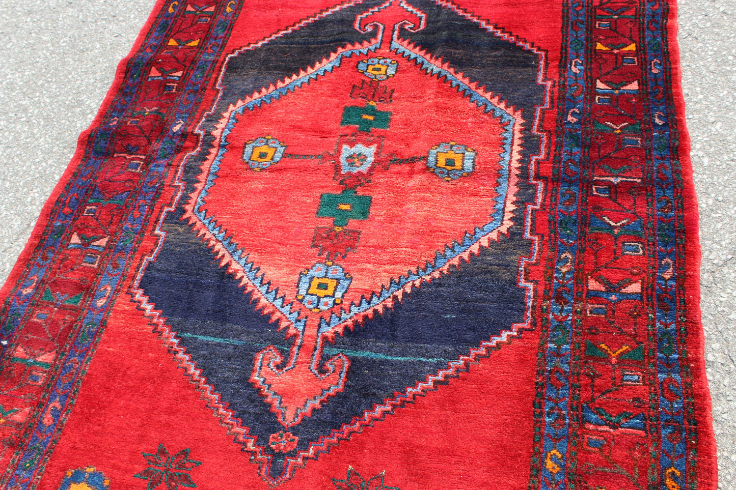 Red Blue 4x6 Vintage Rug | Tribal Oriental Persian Rug | Kazak Bohemian Rug | Handmade Rug