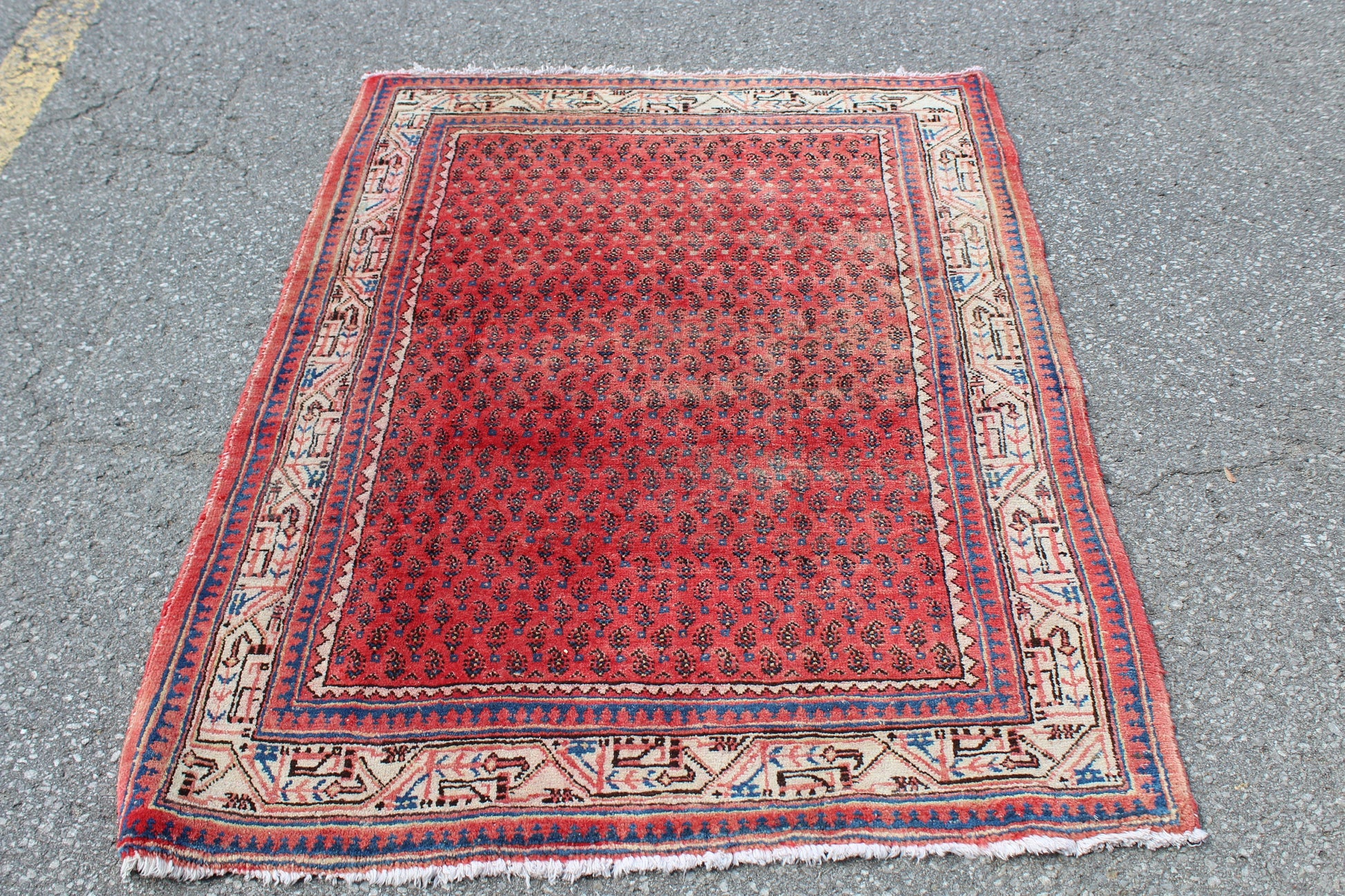Red White 4x6 Vintage Tribal Wool Area Rug