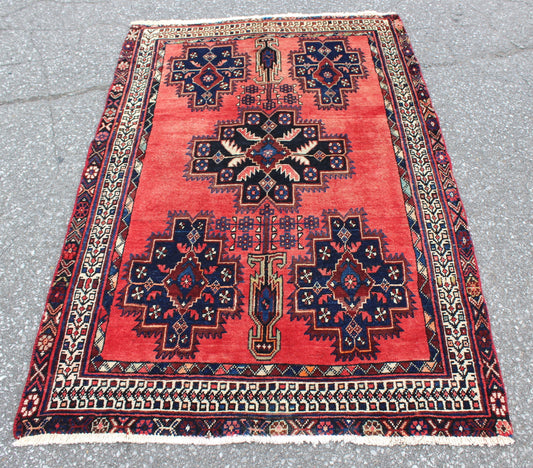 Pink Blue 3x5  Vintage Rug | Tribal Oriental Persian Rug | Kazak Bohemian Rug | Handmade Rug