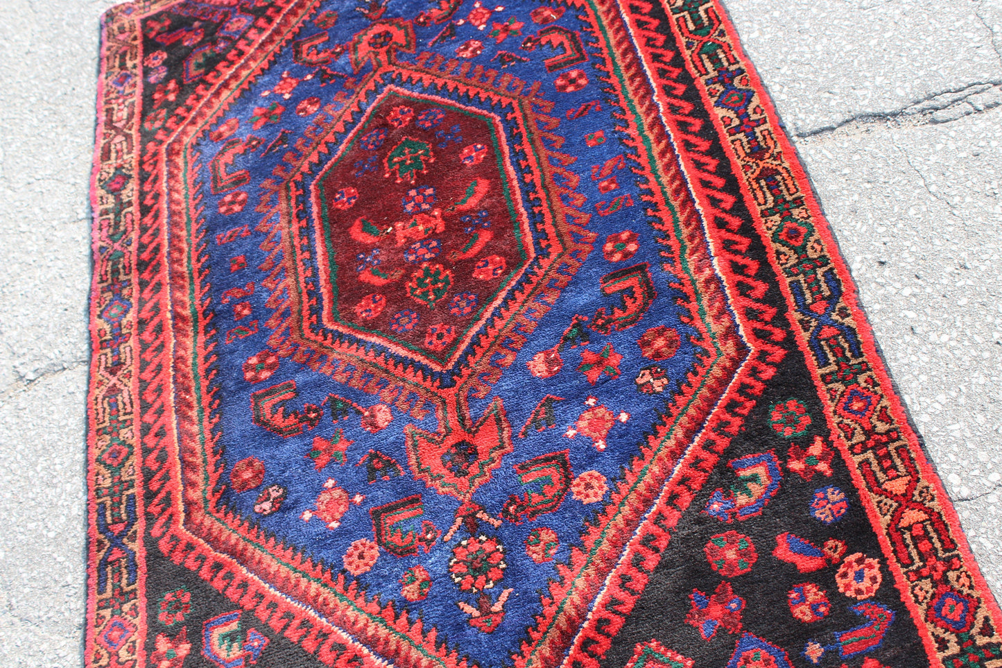 Navy Blue Red Blue 4x6 Handmade Rug with Bright Blue Medallion