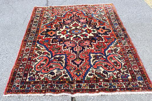 Pink Blue 4x6  Vintage Rug | Tribal Oriental Persian Rug | Kazak Bohemian Rug | Handmade Rug