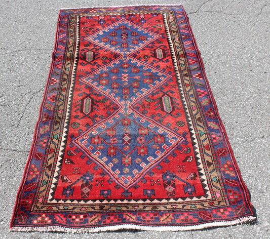 Red Blue 3x6 Vintage Rug | Tribal Oriental Persian Rug | Kazak Bohemian Rug | Handmade Rug6