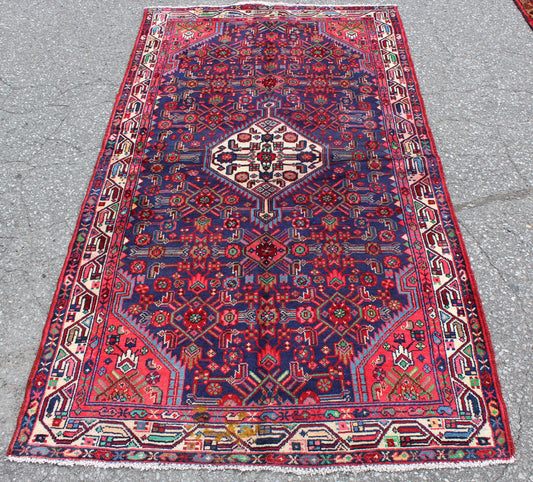 Blue Orange 4x6 Vintage Rug | Tribal Oriental Persian Rug | Kazak Bohemian Rug | Handmade Rug