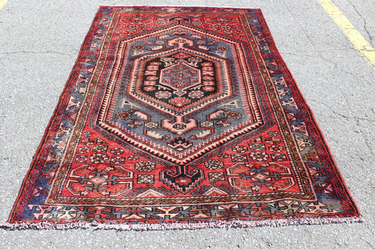 Red Blue 4x7 Vintage Rug | Tribal Oriental Persian Rug | Kazak Bohemian Rug | Handmade Rug6