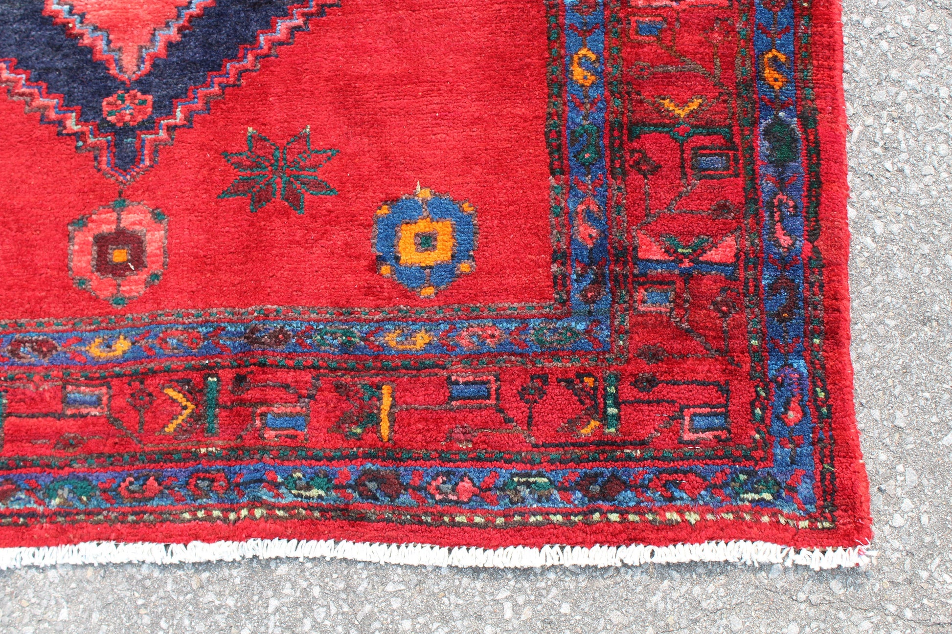 Red Blue 4x6 Vintage Rug | Tribal Oriental Persian Rug | Kazak Bohemian Rug | Handmade Rug