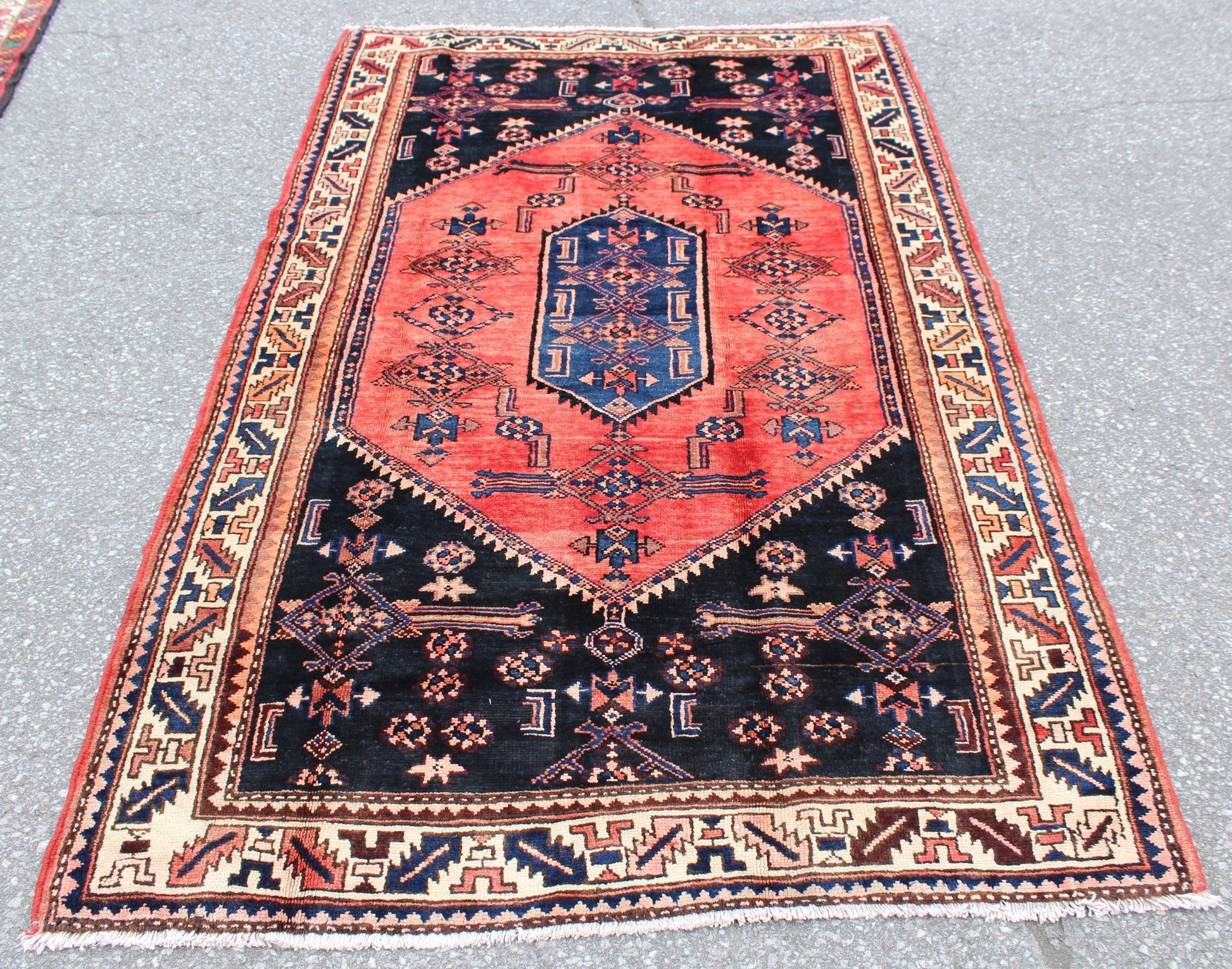 Red 4x7 Vintage Rug | Tribal Oriental Persian Rug | Kazak Bohemian Rug | Handmade Rug